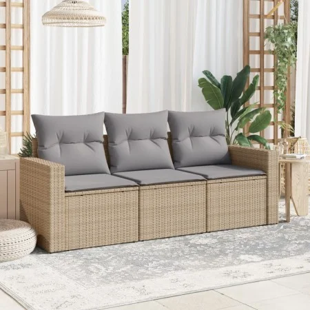 Garden sofa set with beige cushions 3 pieces PE rattan by , Garden sets - Ref: Foro24-3218649, Price: 202,78 €, Discount: %