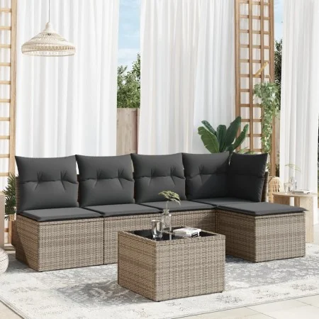 6-piece garden furniture set and gray synthetic rattan cushions by , Garden sets - Ref: Foro24-3217530, Price: 313,83 €, Disc...