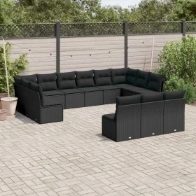 Garden sofa and cushion set 13 pieces black synthetic rattan by , Garden sets - Ref: Foro24-3218385, Price: 783,38 €, Discoun...
