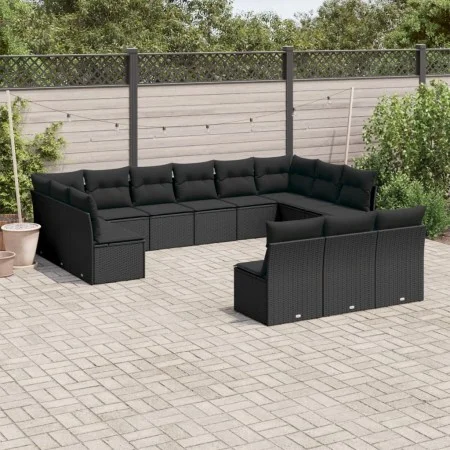 Garden sofa and cushion set 13 pieces black synthetic rattan by , Garden sets - Ref: Foro24-3218385, Price: 783,38 €, Discoun...