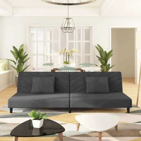 2-Sitzer-Schlafsofa mit zwei dunkelgrauen Samtkissen von , Sofas - Ref: Foro24-375911, Preis: 246,96 €, Rabatt: %