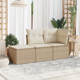 Garden sofa set with beige cushions 3 pieces PE rattan by , Garden sets - Ref: Foro24-3217468, Price: 186,88 €, Discount: %