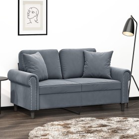 Sofá de 2 plazas con cojines terciopelo gris oscuro 120 cm