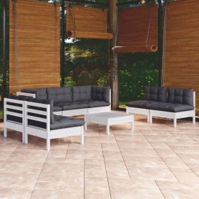 Muebles de jardín 8 pzas con cojines madera maciza de pino