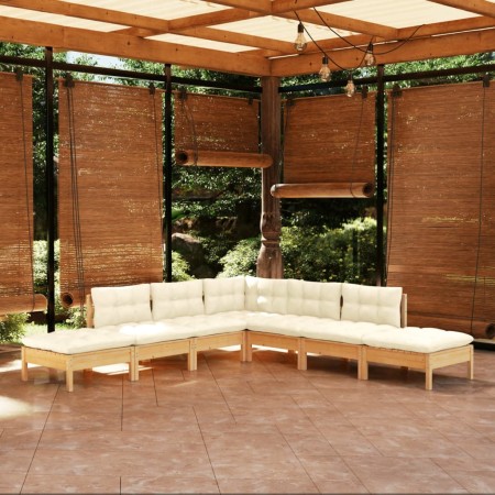 Garden furniture 7 pieces cream pine wood cushions by , Garden sets - Ref: Foro24-3096322, Price: 585,82 €, Discount: %