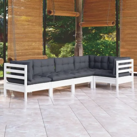 Gartenmöbel 5-teilig mit Kissen aus weißem Kiefernholz von , Gartensets - Ref: Foro24-3096383, Preis: 461,35 €, Rabatt: %