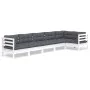 Gartenmöbel 6-teilig mit Kissen aus weißem Kiefernholz von , Gartensets - Ref: Foro24-3096395, Preis: 553,38 €, Rabatt: %