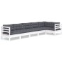 Gartenmöbel 6-teilig mit Kissen aus weißem Kiefernholz von , Gartensets - Ref: Foro24-3096395, Preis: 561,28 €, Rabatt: %