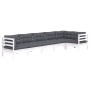 Gartenmöbel 6-teilig mit Kissen aus weißem Kiefernholz von , Gartensets - Ref: Foro24-3096395, Preis: 561,28 €, Rabatt: %