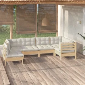 Garden furniture 6 pieces and cushions solid cream pine wood by , Garden sets - Ref: Foro24-3096418, Price: 496,86 €, Discoun...