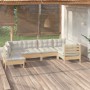 Garden furniture 6 pieces and cushions solid cream pine wood by , Garden sets - Ref: Foro24-3096418, Price: 539,31 €, Discoun...