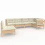 Gartenmöbel 6-teilig und Kissen aus massivem cremefarbenem Kiefernholz von , Gartensets - Ref: Foro24-3096418, Preis: 520,92 ...