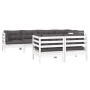 Garden furniture 7 pieces and white cushions solid pine wood by , Garden sets - Ref: Foro24-3096491, Price: 655,38 €, Discoun...