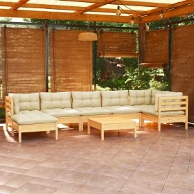 Gartenmöbel 8-teilig und Kissen aus massivem cremefarbenem Kiefernholz von , Gartensets - Ref: Foro24-3096556, Preis: 739,27 ...
