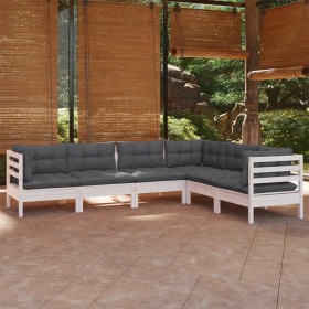 Garden furniture 6 pieces and white cushions solid pine wood by , Garden sets - Ref: Foro24-3096684, Price: 561,28 €, Discoun...