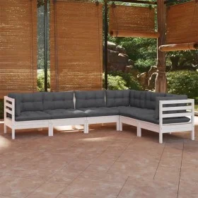Garden furniture 6 pieces and white cushions solid pine wood by , Garden sets - Ref: Foro24-3096684, Price: 553,38 €, Discoun...
