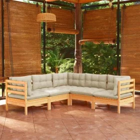 Muebles de jardín 5 pzas y cojines madera maciza de pino crema de , Conjuntos de jardín - Ref: Foro24-3096671, Precio: 403,03...