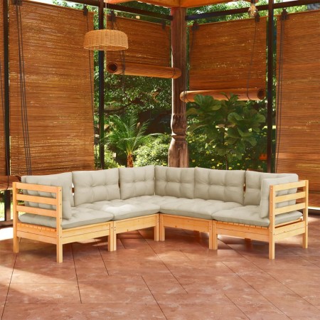 Gartenmöbel 5-teilig und Kissen aus massivem cremefarbenem Kiefernholz von , Gartensets - Ref: Foro24-3096671, Preis: 436,35 ...