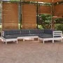 Muebles de jardín 9 pzas y cojines blanco madera maciza de pino de , Conjuntos de jardín - Ref: Foro24-3096708, Precio: 788,2...