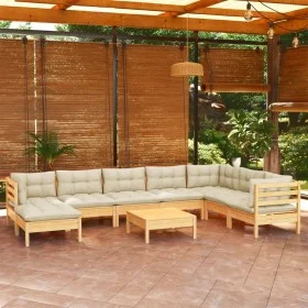 Gartenmöbel 9-teilig und Kissen aus massivem cremefarbenem Kiefernholz von , Gartensets - Ref: Foro24-3096665, Preis: 782,54 ...