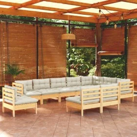 Garden furniture 10 pieces and cushions solid cream pine wood by , Garden sets - Ref: Foro24-3096755, Price: 790,94 €, Discou...