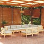 Muebles de jardín 10 pzas y cojines madera maciza de pino crema de , Conjuntos de jardín - Ref: Foro24-3096755, Precio: 858,0...