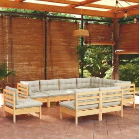 Garden furniture 9 pieces and cushions solid cream pine wood by , Garden sets - Ref: Foro24-3096743, Price: 710,88 €, Discoun...