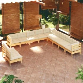 Garden furniture 11 pieces and cushions solid cream pine wood by , Garden sets - Ref: Foro24-3096851, Price: 838,18 €, Discou...