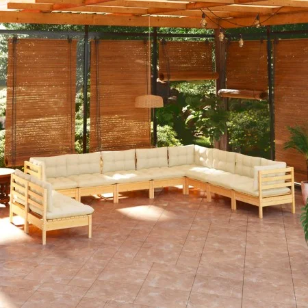 Garden furniture 10 pieces and cushions solid cream pine wood by , Garden sets - Ref: Foro24-3096839, Price: 790,94 €, Discou...