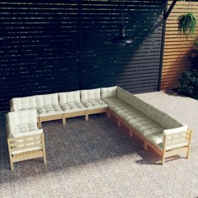 Garden furniture 11 pieces and cushions solid cream pine wood by , Garden sets - Ref: Foro24-3096923, Price: 844,35 €, Discou...