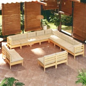 Garden furniture 13 pieces and cushions solid cream pine wood by , Garden sets - Ref: Foro24-3096887, Price: 951,50 €, Discou...