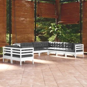 Garden furniture 9 pieces and white cushions solid pine wood by , Garden sets - Ref: Foro24-3096900, Price: 833,96 €, Discoun...