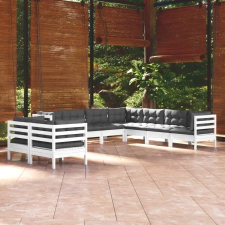 Muebles de jardín 9 pzas y cojines blanco madera maciza de pino de , Conjuntos de jardín - Ref: Foro24-3096900, Precio: 833,8...