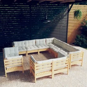 Garden furniture 11 pieces and cushions solid cream pine wood by , Garden sets - Ref: Foro24-3096935, Price: 862,66 €, Discou...