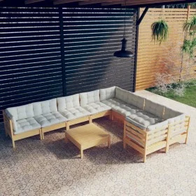 Garden furniture 10 pieces and cream pine wood cushions by , Garden sets - Ref: Foro24-3096989, Price: 802,08 €, Discount: %