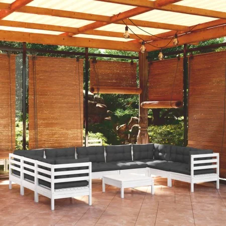 Muebles de jardín 10 pzas con cojines blanco madera de pino de , Conjuntos de jardín - Ref: Foro24-3097326, Precio: 881,71 €,...