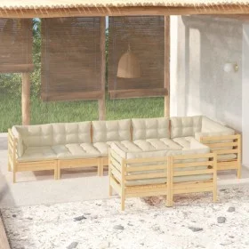 Garden furniture 8 pieces and cushions solid cream pine wood by , Garden sets - Ref: Foro24-3096502, Price: 690,93 €, Discoun...
