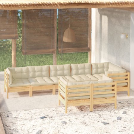 Garden furniture 8 pieces and cushions solid cream pine wood by , Garden sets - Ref: Foro24-3096502, Price: 748,34 €, Discoun...