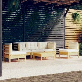 Muebles de jardín 6 pzas y cojines madera maciza de pino crema de , Conjuntos de jardín - Ref: Foro24-3096190, Precio: 502,91...