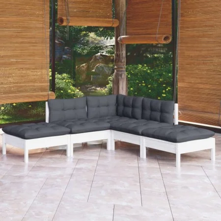 Garden furniture 5 pieces with white pine wood cushions by , Garden sets - Ref: Foro24-3096311, Price: 405,56 €, Discount: %
