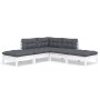 Muebles de jardín 5 pzas con cojines blanco madera de pino de , Conjuntos de jardín - Ref: Foro24-3096311, Precio: 411,91 €