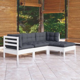 Muebles de jardín 4 pzas con cojines blanco madera de pino