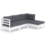 Muebles de jardín 4 pzas con cojines blanco madera de pino de , Conjuntos de jardín - Ref: Foro24-3096347, Precio: 363,31 €