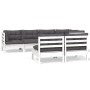 Muebles de jardín 7 pzas y cojines blanco madera maciza de pino de , Conjuntos de jardín - Ref: Foro24-3096443, Precio: 615,39 €
