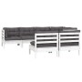 Muebles de jardín 7 pzas y cojines blanco madera maciza de pino de , Conjuntos de jardín - Ref: Foro24-3096443, Precio: 615,39 €