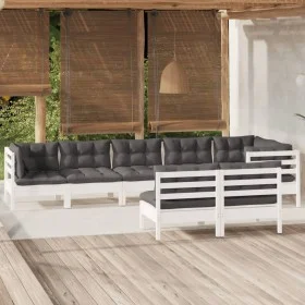 Garden furniture 8 pieces and white cushions solid pine wood by , Garden sets - Ref: Foro24-3096455, Price: 733,31 €, Discoun...