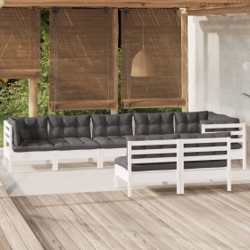 Muebles de jardín 8 pzas y cojines blanco madera maciza de pino de , Conjuntos de jardín - Ref: Foro24-3096455, Precio: 743,4...