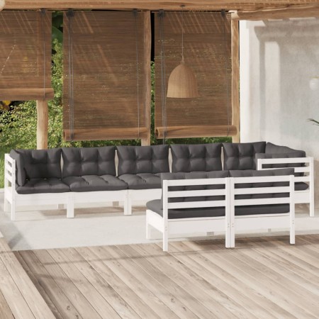 Gartenmöbel 8-teilig und weiße Kissen aus massivem Kiefernholz von , Gartensets - Ref: Foro24-3096455, Preis: 743,44 €, Rabat...