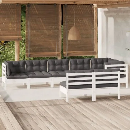 Muebles de jardín 8 pzas y cojines blanco madera maciza de pino de , Conjuntos de jardín - Ref: Foro24-3096455, Precio: 733,2...