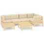 Muebles de jardín 7 pzas y cojines madera maciza de pino crema